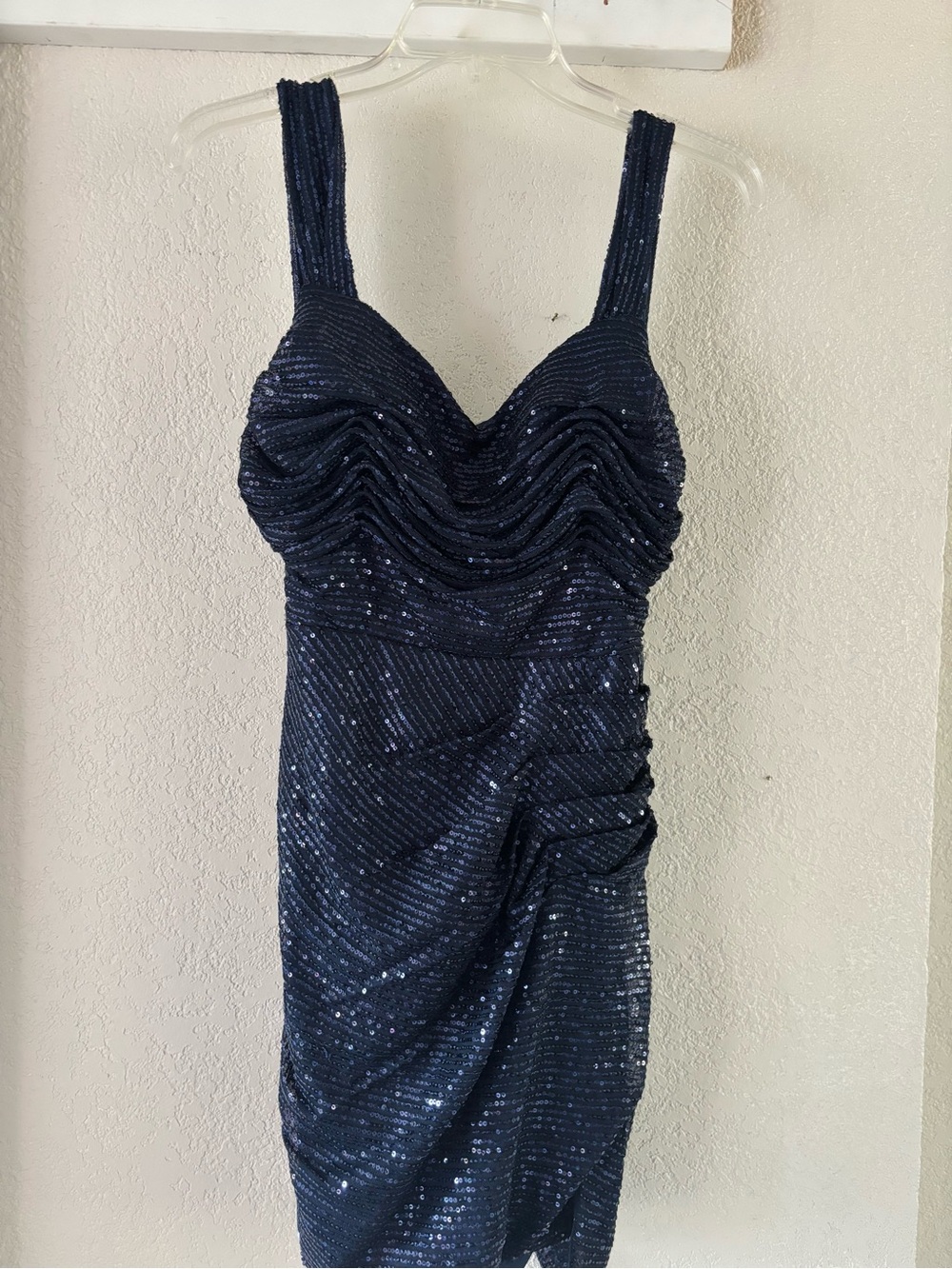 Navy Sequin Draped Mini Dress - Elegant Evening